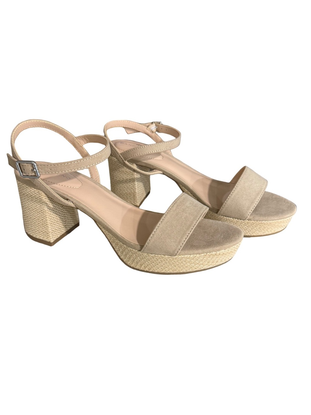 Bandolino Beige Suede Platform Block Heel Sandals